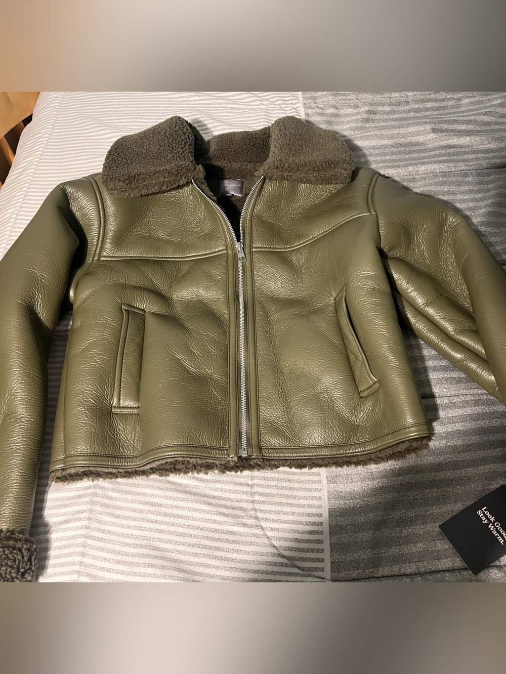 Ultra Flirt Olive Green Faux Leather Teddy Jacket